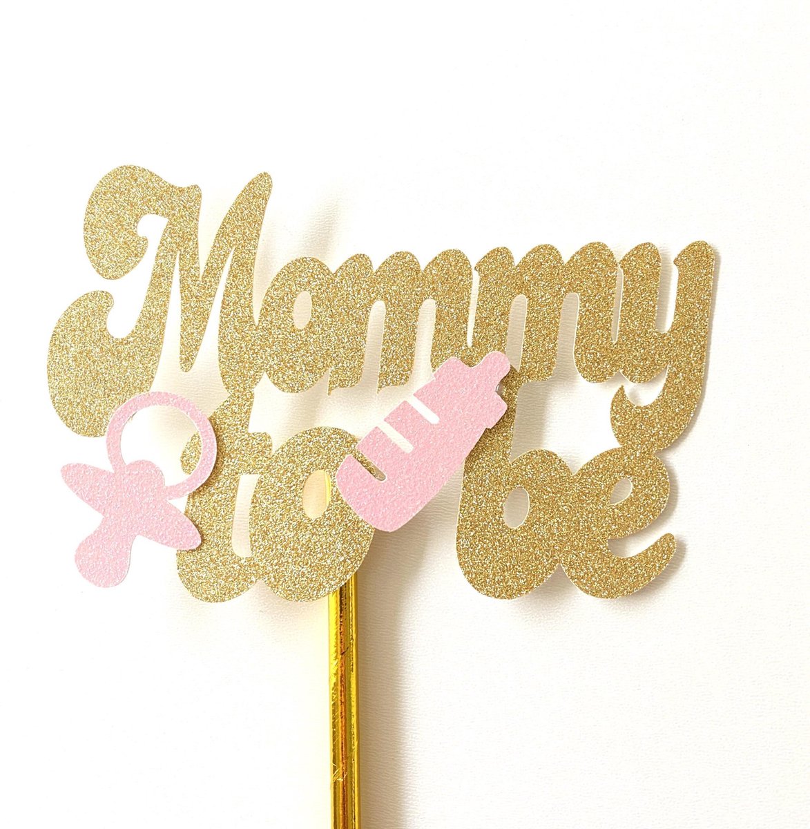 Taarttopper| Cake topper |Baby| Mommy To Be| Goud glitter| Roze | 14 cm| karton